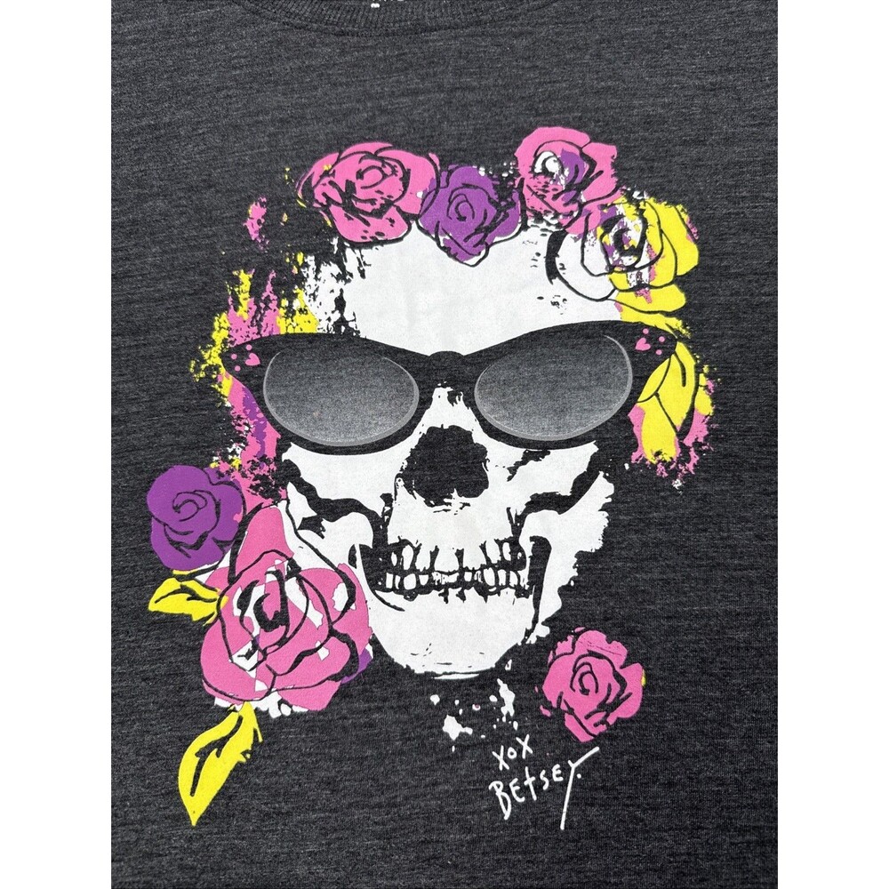 Torrid Betsey Johnson Skull Floral Rose Sunglasses Graphic Tee Charcoal 1Plus